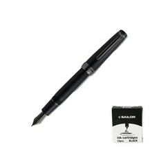 SAILOR 寫樂 Fountain Pen Pro Gear 21 帝國黑色啞光墨水套組, F, 黑色（鋼筆），黑色（墨水）