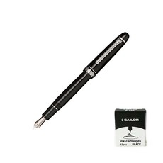 SAILOR 寫樂 質感鋼筆+卡式墨水管 12入, F, 黑色（鋼筆），黑色（墨水）