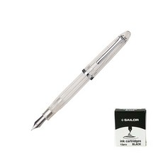 SAILOR 寫樂 質感鋼筆+卡式墨水管 黑色 12入, 中頻, 透明度