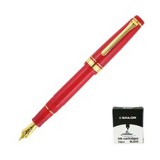 SAILOR 寫樂 質感鋼筆+卡式墨水管 12入, 中頻, 深紅色（鋼筆），黑色（墨水）
