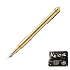 Kaweco Supra 鋼筆 + 6入墨水管, F, 金色(鋼筆), 珍珠黑(墨水管)