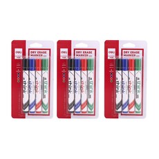 deLi 4色速乾易擦白板筆組 EU00101, 黑、藍、紅、綠, 3套