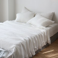 rinshome 荷葉邊超細莫代爾鬆餅格夏季薄被, 白色