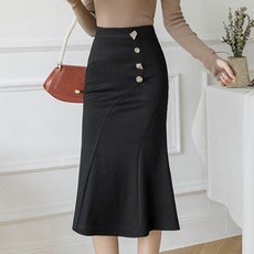 페이퍼먼츠 포인트 단추 물결 H 라인 빅사이즈 미디 스커트 13765