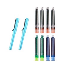 동그라미 만년필 2p + 카트리지 블랙 4p +파랑 2p + 그린 2p 세트, F, 블루(만년필)