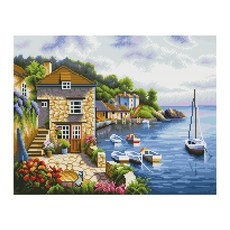 iLovePainting 鑽石畫 DIY 套組 畫框式 40 x 50 cm K24, 寧靜的港口