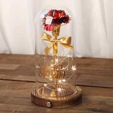 ROMANTIC NOVEMBER 保鮮康乃馨玻璃圓頂全息康乃馨+玫瑰LED心情燈玻璃圓頂按鈕型, 酒金永遠謝謝你，我愛你