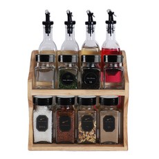 100SU 玻璃調味瓶油瓶混合鋼琴架單蓋黑色套組, 1套, 大調味瓶4入 + 小調味瓶4入 + 油瓶4入 + 層架 + 標籤貼紙5入