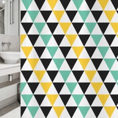 北歐風印花浴簾 sc42+不鏽鋼掛鉤 12入+窗簾桿組, 白色（窗簾桿）