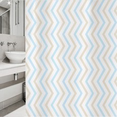 北歐風印花浴簾 sc60+不鏽鋼掛鉤 12入+窗簾桿組, 白色（窗簾桿）