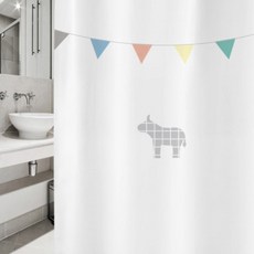 北歐風印花浴簾 sc24+不鏽鋼掛鉤 12入+窗簾桿組, 白色（窗簾桿）