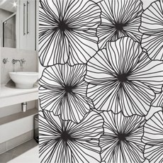 北歐風印花浴簾 sc88+不鏽鋼掛鉤 12入+窗簾桿組, 白色（窗簾桿）