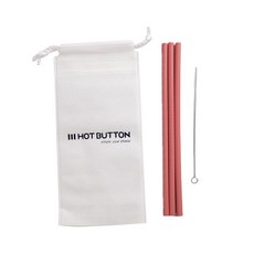 HOT BUTTON 環保矽膠吸管 25mm 粉色, 1組, 3入