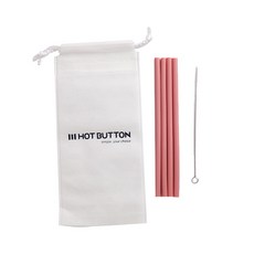 HOT BUTTON 環保矽膠吸管 21mm 粉色, 1組, 4入