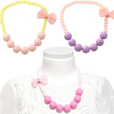 糖果色蝴蝶結串珠項鍊3件組