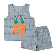 유니프랜드 아동용 통기성 뮤직 캐롯 오가닉 민소매 내의 상하 세트