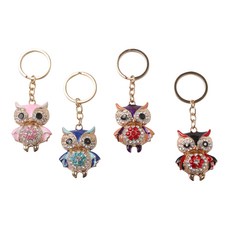 貓頭鷹水鑽鑰匙圈4件組, 黑色, 粉紅色, 紫色, 薄荷綠, 1套
