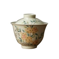 Jeongdeukjin新採草木會石榴蓋碗茶杯, 橙+紅+白, 1個