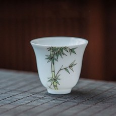 Jeongdeukjin粉彩玉泥茶杯 竹子, 綠色+白色, 1個