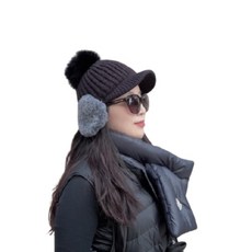 Hello Birdie 女款冬季高爾夫護耳針織毛帽, 黑色