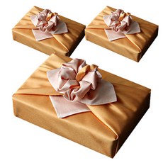 禮盒絲綢雙層包袱布 80*80cm, 117橙黃+象牙色, 3個