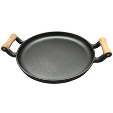 木質雙耳鑄鐵烤盤, 直徑35.5cm，含把手直徑44cm，高3.5cm, 1個