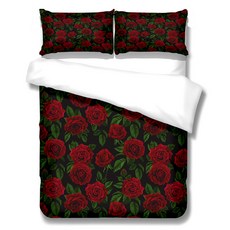 紅玫瑰印花被套+枕套 2入, 混合顏色