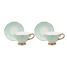 瓷器茶杯*2, 薄荷+金邊, 1組