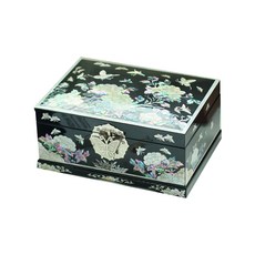 2層珍珠母貝首飾盒 黑色, 1組