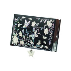 蝴蝶2層螺鈿珠寶盒 黑色, 1個