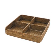 明日的空間4格分離型收納藤編籃, 素色, 1個