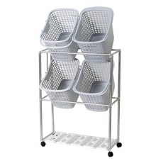 센스2030 손잡이 빨래바구니 4p + 보관틀 세트, 그레이