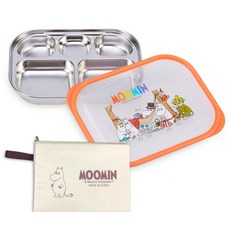 嚕嚕米不鏽鋼餐盤便當盒組, 橘色, 便當盒+便當袋