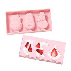 3格矽膠冰棒模具 小可愛動物朋友+鸚鵡和水果, 粉色的, 1套