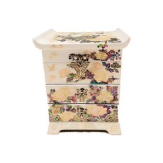 Blanc 3 層白玫瑰木綿羊珍珠母首飾盒, 1個