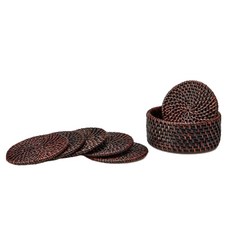 藤茶杯墊底座 6p, 紅+黑