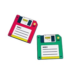 플로피 디스켓 실리콘 코스터 2종 세트, 레드, 그린, 1개