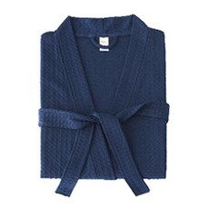 I Love Home 鬆餅格紋薄款浴袍 XL, 海軍藍, 1個