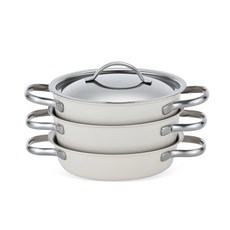 EDELKOCHEN 電磁爐適用5層雙耳304不鏽鋼鍋具組, Eco Cream, 雙耳迷你鍋20cm+雙耳湯鍋20cm+雙耳深湯鍋20cm+不鏽鋼鍋蓋, 3入