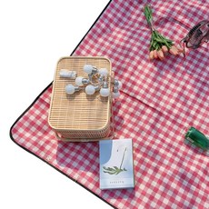 風格野餐墊 一體式提把 大型地墊, 紅色格紋