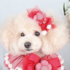 POP PUPPY 寵物棉格子花髮夾, 紅色的