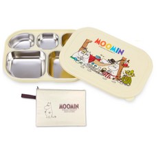 嚕嚕米不鏽鋼餐盤便當盒組, 象牙白, 餐盤+便當蓋+袋子