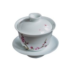 Jeongdeukjin粉菜玉泥梅花碗茶杯, 粉色+棕色+白色, 1個
