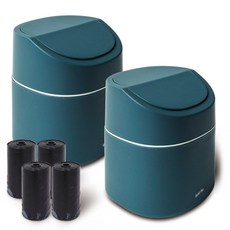 按壓式桌上型垃圾桶 2入+垃圾袋 60入, 深綠色, 1套