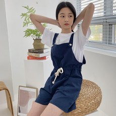 Jenny Kids 女童透氣亞麻吊帶短褲
