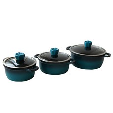 Blue Ocean系列陶瓷塗層鍋具 3入組, 混色, 雙耳湯鍋小18cm(附玻璃鍋蓋)+中20cm(附玻璃鍋蓋)+大24cm(附玻璃鍋蓋)