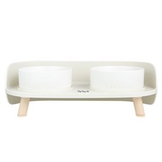 DING DONG PET 寵物楓木陶瓷雙格餐碗, 白色, 1個