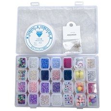 Angongsa THE BEADS 串珠戒指手鍊工藝材料口罩掛繩線 DIY製作套組 B款 + 0.3mm魚線, 混色, 1套