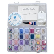 Angongsa THE BEADS 串珠 戒指 手鍊 手工藝材料 口罩掛繩 DIY製作套組 C款 + 0.3mm魚線, 混合顏色, 1套