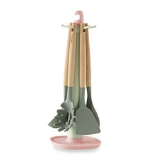 HANSSEM 矽膠烹飪工具 5入+支架, 暖灰色